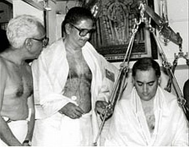A file photo of Karunakaran with Rajiv Gandhi