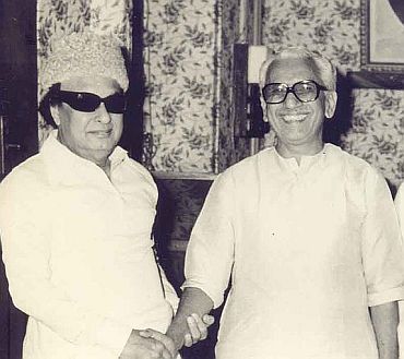 A file photo of Karunakaran with former Tamil Nadu chief minister M G Ramachandran