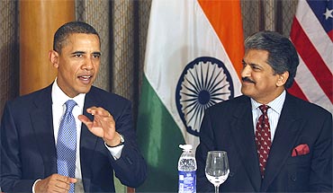 Obama with Mahindra and Mahindra Ltd Managing Director Anand Mahindra