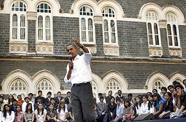 President Obama at the townhall at St Xavier's College, Mumbai November 7