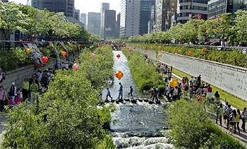The transformed view of the once-polluted Cheonggyecheon stream