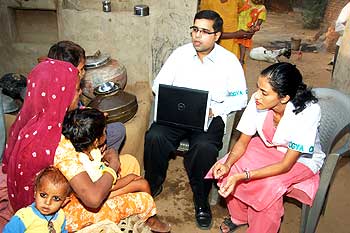 Doctors interacting with villagers