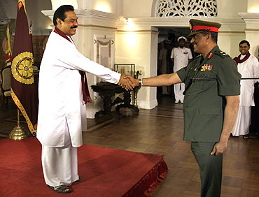 President Mahinda Rajapaksa with his Army commander Lieutenant-General Sarath Fonseka in happier times