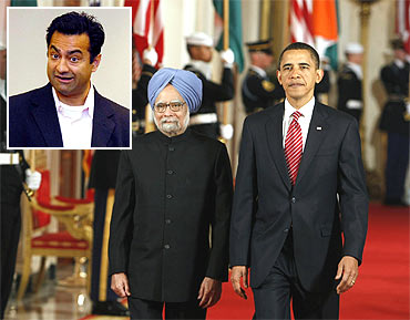 US President Barack Obama and Prime Minister Manmohan Singh at the White House in Washington and (inset) Varun Nikore