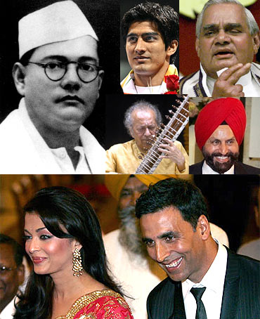 Winners all: Subhas Chandra Bose, Vijender Singh, Atal Bihari Vajpayee,Pandit Ravi Shankar, Sant Chatwal, Aishwarya Rai, Akshay Kumar
