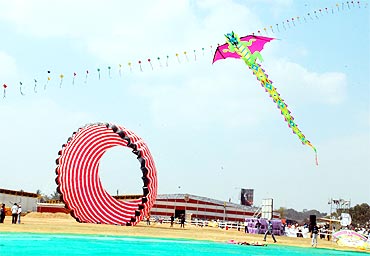 A dragon-shaped kite on display at the festival