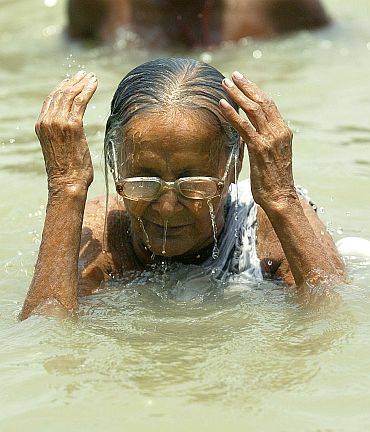 Kamala Sundari Paul, 95, takes a dip in river Hooghly in Kolkata