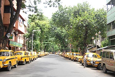 Taxis also stayed off the roads in Kolkata