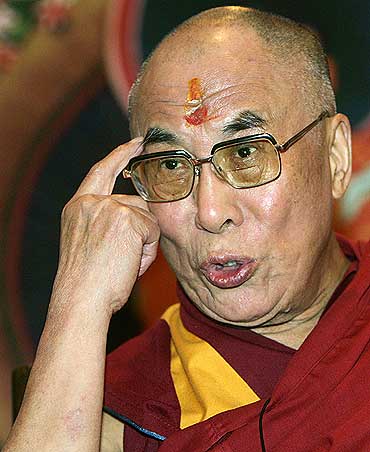 The Dalai Lama at a news conference in New Delhi