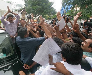Jagan greets his supporters before embarking on his yatra