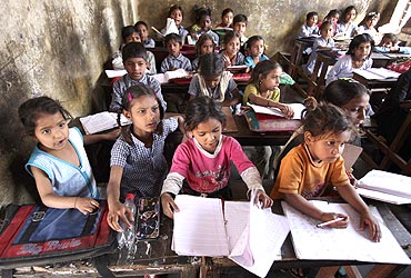 Students at a government-run school in Jammu