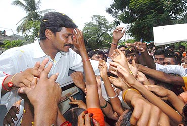 Jagan with his supporters in East Godavari district
