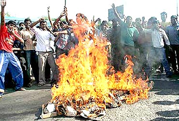 A file photo of protests by Telangana supporters
