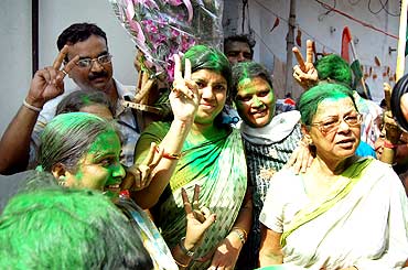 Trinamool supporters celebrate the win in civic polls