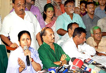 Trinamool Congress chief Mamata Banerjee addressesa press conference on Wednesday