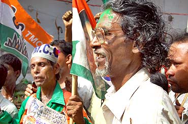 A Trinamool supporter in Kolkata