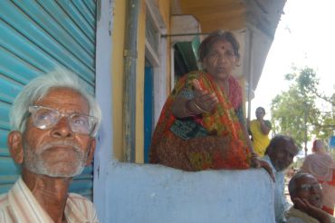 Jamunabai (right) and Sabir outside her shop in Bhopal