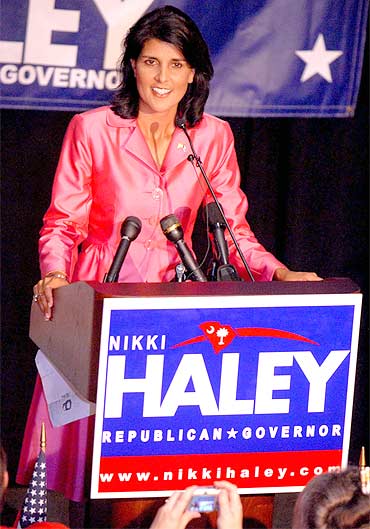 Nikki Haley speaks after her victory on Wednesday