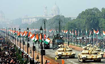 Indian Army's T-90 tanks participate in the Republic Day parade in New Delhi in January 2009
