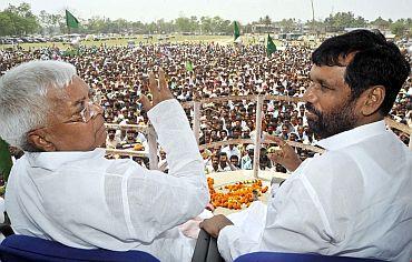 RJD chief Lalu Prasad Yadav with LJP leader Ram Vilas Paswan