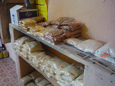 food packets labelled and on display at the shop in Kathewadi
