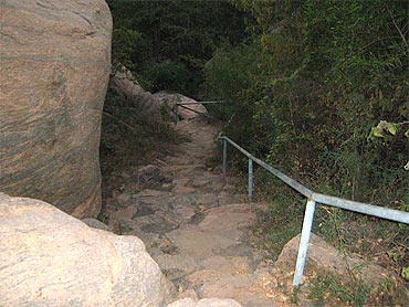 The stone-cut staircase near the cave temple in Yaanaimalai