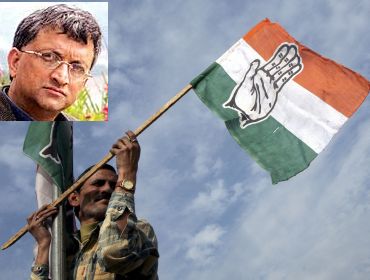 File photo shows a Congress worker putting up the party flag. (Inset) Dr Ramachandra Guha