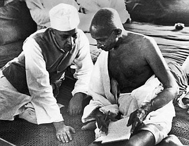 File photo show Nehru with Gandhi