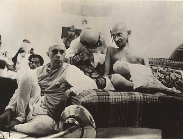 File photo shows Jawaharlal Nehru with Gandhi at a Congress national meet