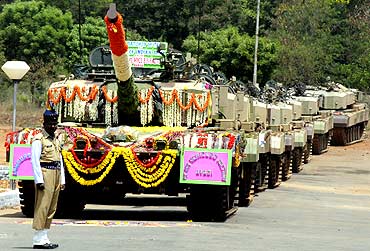 A batch of Arjun tanks being inducted into the Indian Army
