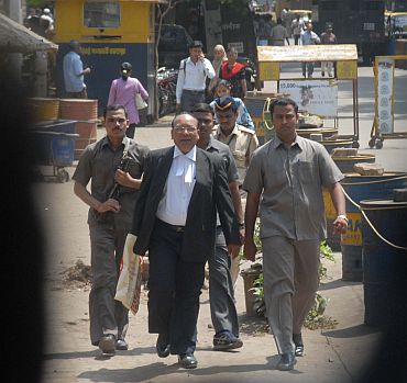 Kasab's counsel KP Pawar exits the court post verdict. Talking to media persons, he said: 'I will not criticise the verdict. If an accused is not satisfied with the verdict given by a court, he can appeal in the higher courts'