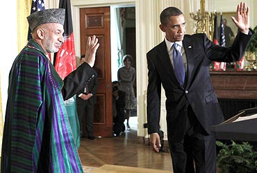 US President Barack Obama with Afghanistan President Hamid Karzai