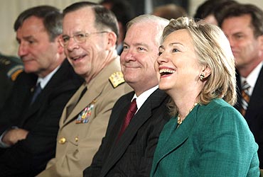 Hillary Clinton, Robert Gates and Chairman of the Joint Chiefs of Staff Admiral Mike Mullen