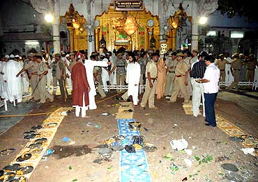 Security personnel at the site of the blast at Ajmer dargah