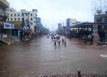 A flooded road in Ongole district in Andhra Pradesh