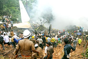 Rescue operations at the crash site near Mangalore