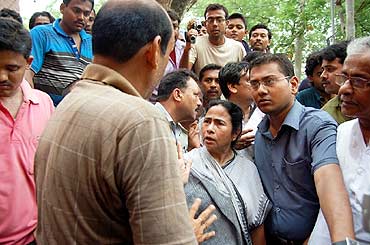 Railway Minister Mamata Banerjee at the accident site