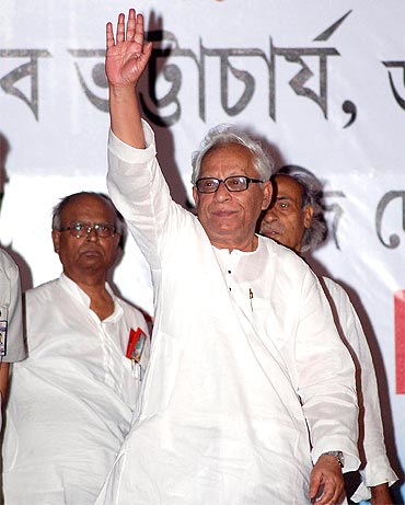 West Bengal Chief Minister i Buddhadeb Bhattacharjee during the civic polls campaigning