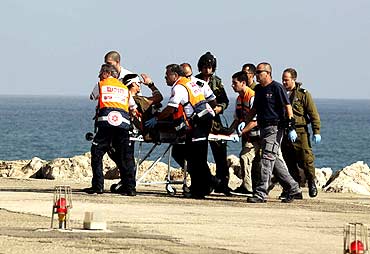An injured Israeli soldier is evacuated to a hospital in Haifa after the incident