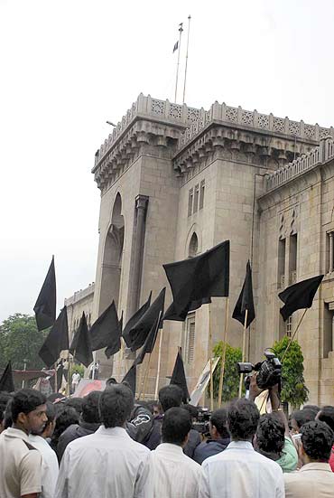 TRS activists and Osmania university students observe Black Day in Hyderabad on Monday