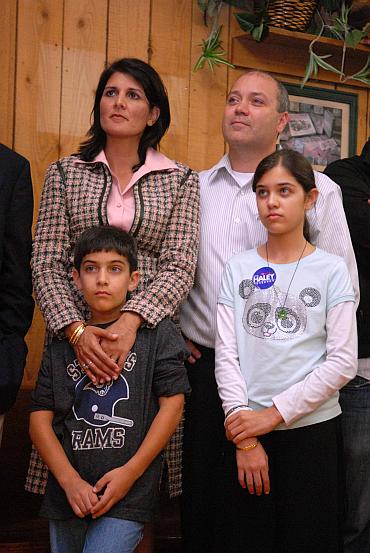 Nikki Haley with her husband Michael Haley and children Rena and Nalin