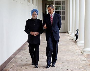 US President Barack Obama speaks to PM Dr Singh in Washington, DC