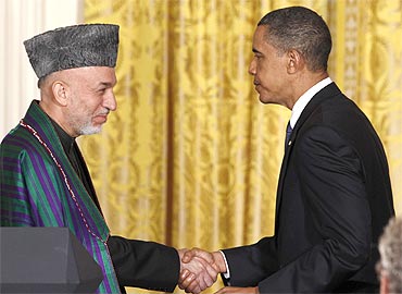 President Obama and Afghan President Hamid Karzai at the White House