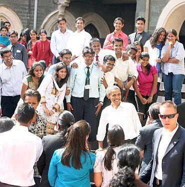 Obama with students after the townhall