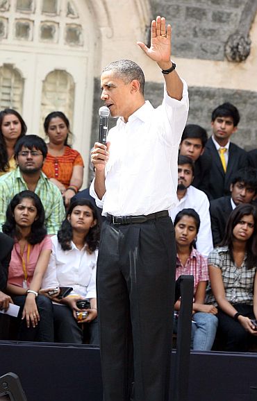 President Obama answers a student during the townhall