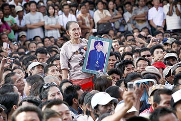 Suu Kyi was wildly cheered by her supporters as she addressed them at her party headquarters, her first stop after leaving her residence