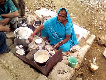 Raj Dulari, a roadside tea vendor, who says she was forcefully evicted from Noida Mor near Games Village, had no source of income for four months