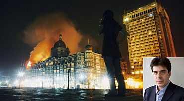 The 26/11 attack on the Taj hotel in Mumbai. Inset: Sebastian Rotella
