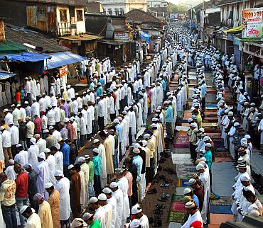 Muslims offer prayers at Dharavi in Mumbai