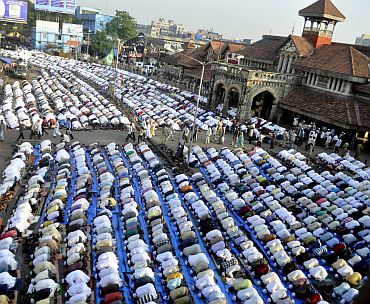 Muslims offer prayers at suburban Bandra in Mumbai